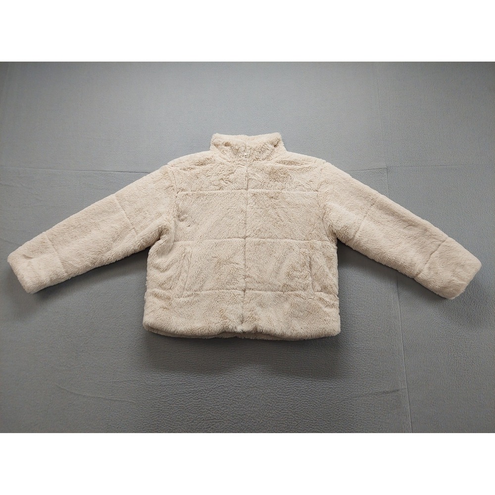 Kendall & Kylie Women Fur Jacket‎ M Cream Mock Neck Full Zip Long Sleeve Thermal